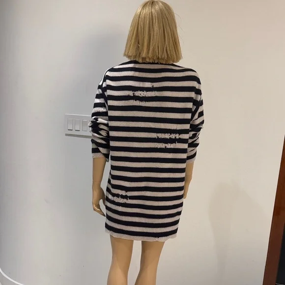 Dior Striped Sweater Dress - blue & white sz 4 50% wool and 50% cashmere - Picture 4 of 9